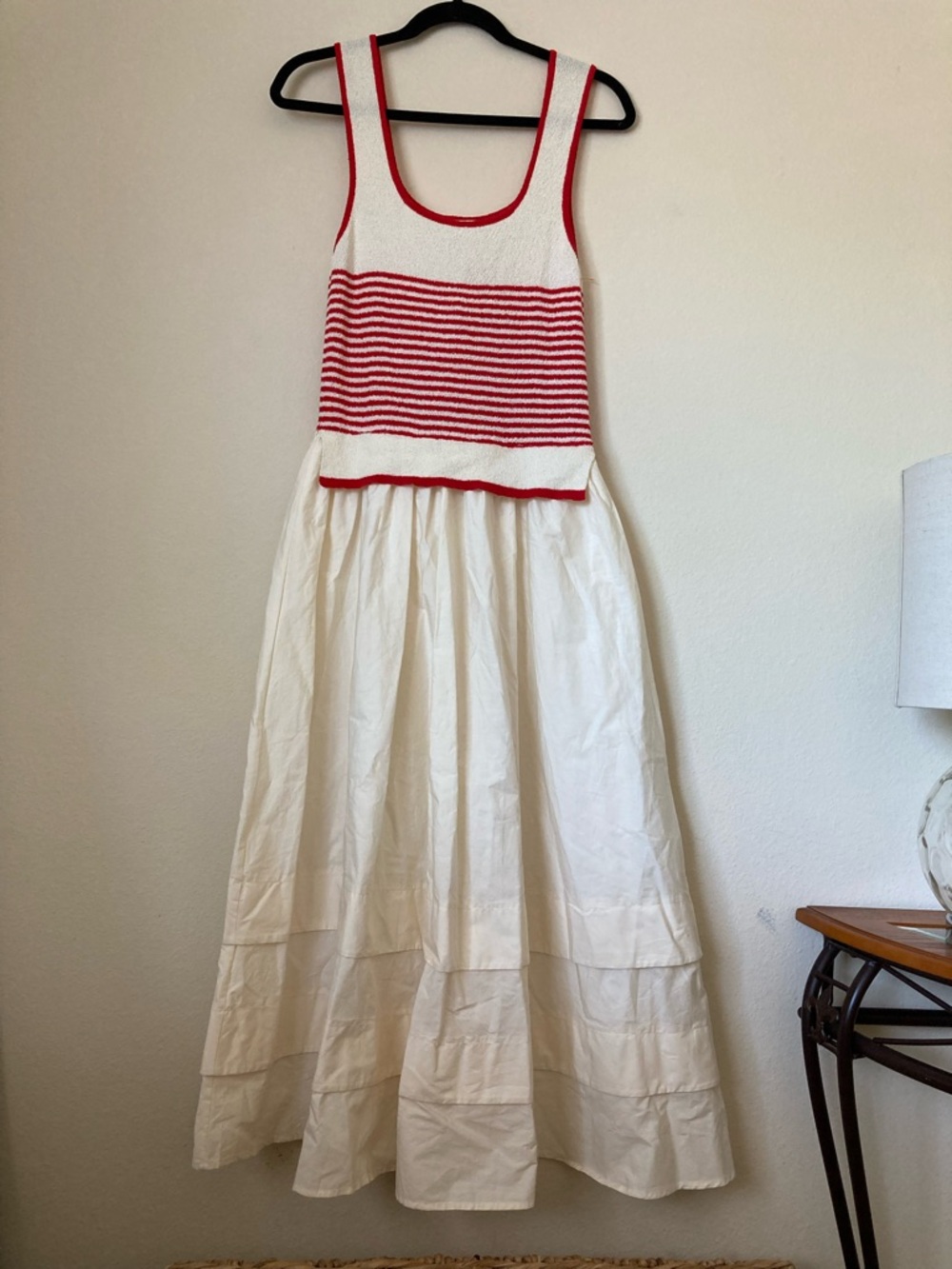 Moon River Cream Maxi Dress with Red Knit Striped Bodice | NWT - Picture 4 of 9